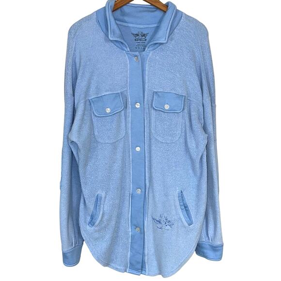 Boys Lie Baby Blue Inside Out Fleece Pamela Cherub Logo Shirt Jacket One Size - Picture 2 of 11